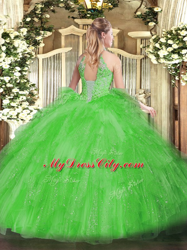 Halter Top Sleeveless Lace Up Vestidos de Quinceanera Apple Green Organza