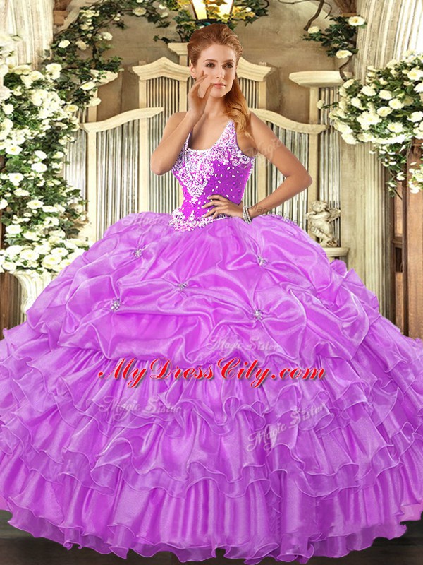 Sleeveless Beading and Ruffled Layers and Pick Ups Lace Up Quinceanera Dress