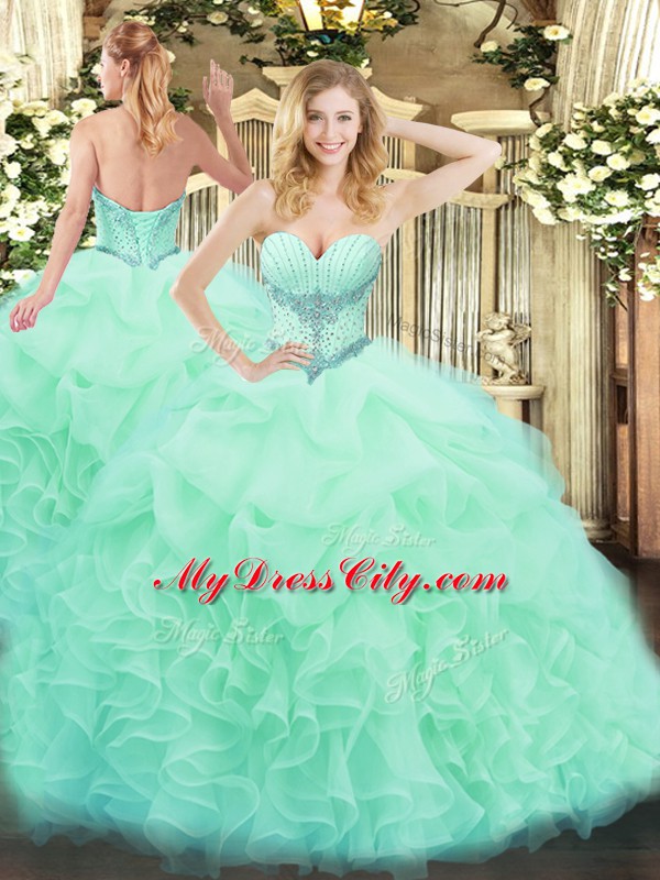 Sumptuous Floor Length Ball Gowns Sleeveless Apple Green Sweet 16 Dress Lace Up