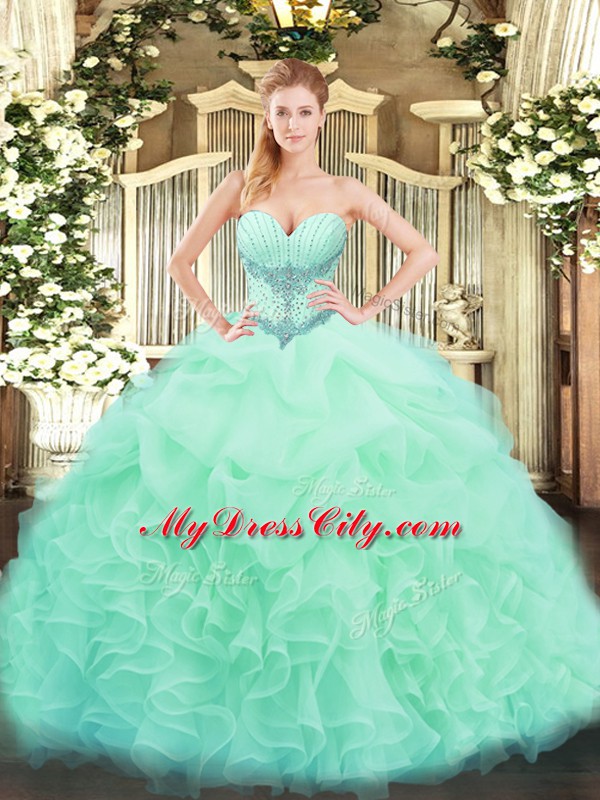 Sumptuous Floor Length Ball Gowns Sleeveless Apple Green Sweet 16 Dress Lace Up