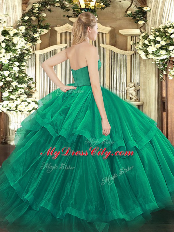 Sleeveless Ruffled Layers Zipper Quinceanera Dresses with Olive Green Brush Train