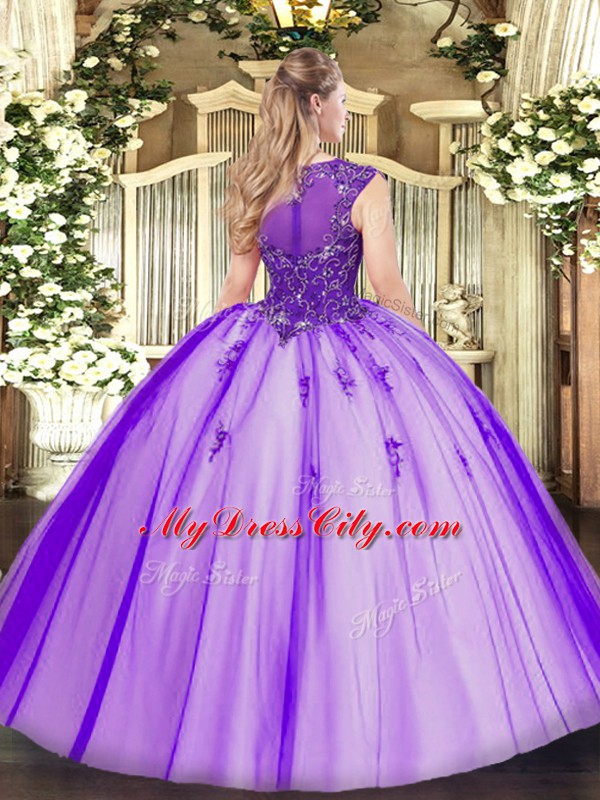 Decent Tulle Zipper Scoop Sleeveless Floor Length Quince Ball Gowns Beading