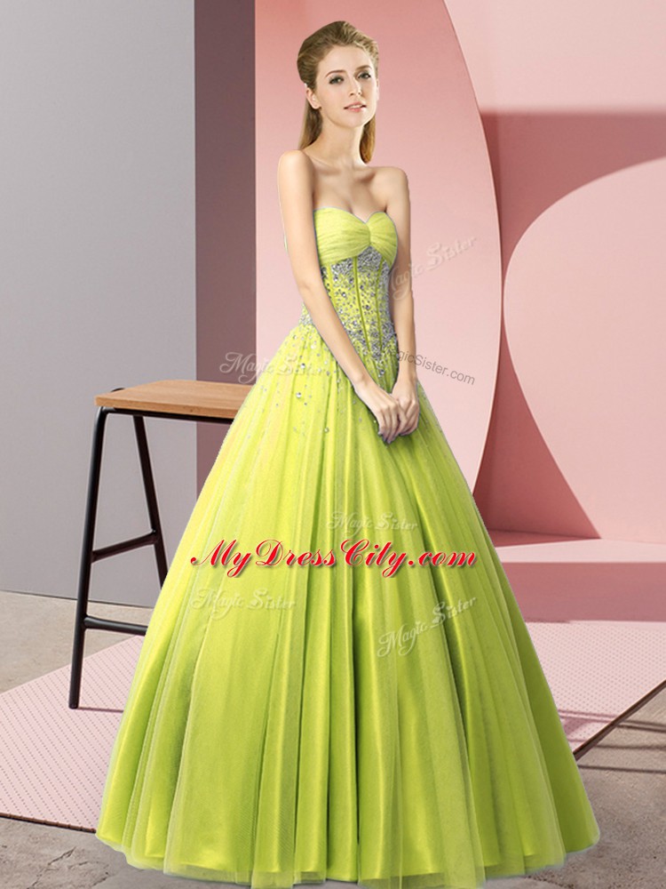 Customized Yellow Green Lace Up Sweetheart Beading Homecoming Dress Tulle Sleeveless