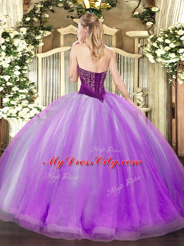 Clearance Tulle Sleeveless Floor Length Quinceanera Gowns and Beading and Ruffles