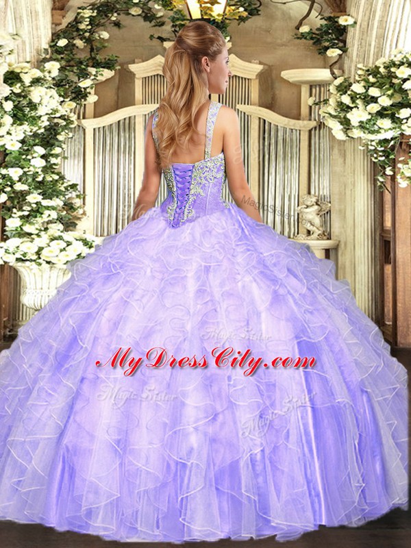 Fantastic Light Blue Ball Gowns Tulle Straps Sleeveless Beading Floor Length Lace Up 15 Quinceanera Dress