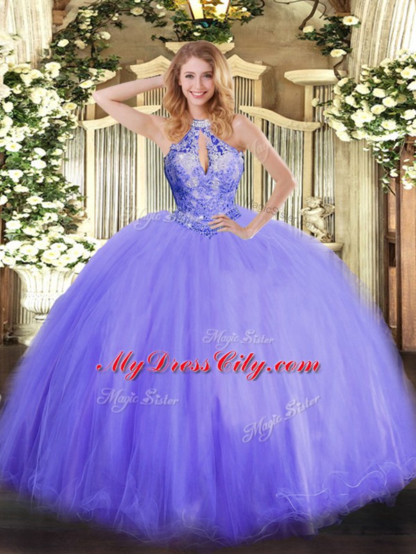 Lavender Lace Up Quinceanera Dress Beading Sleeveless Floor Length