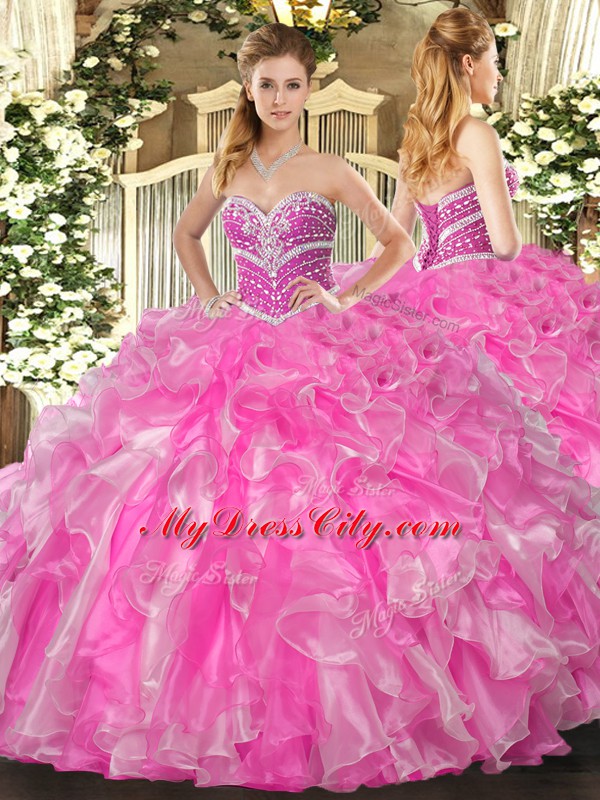 Designer Organza Sleeveless Floor Length Sweet 16 Dresses and Beading and Ruffles