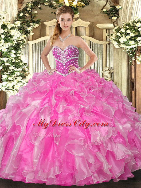 Designer Organza Sleeveless Floor Length Sweet 16 Dresses and Beading and Ruffles