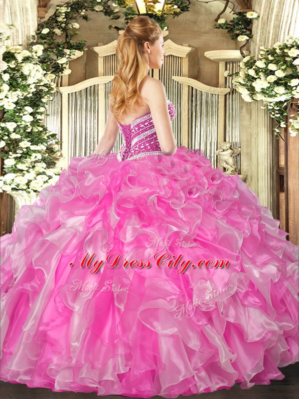 Designer Organza Sleeveless Floor Length Sweet 16 Dresses and Beading and Ruffles