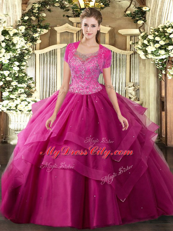 Sleeveless Clasp Handle Floor Length Beading and Ruffles Sweet 16 Dress