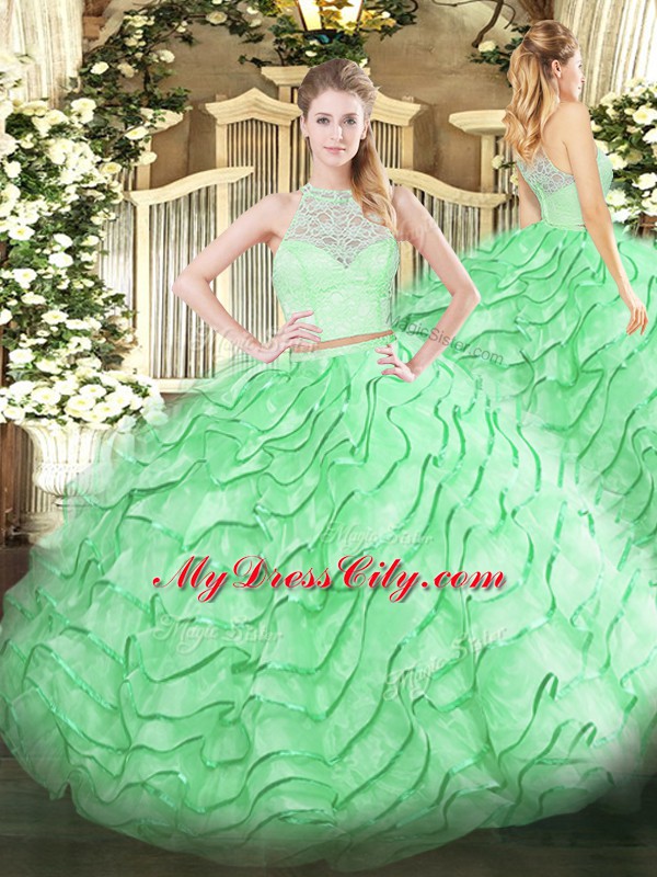 Fabulous Tulle Sleeveless Quinceanera Dresses Brush Train and Lace and Ruffles