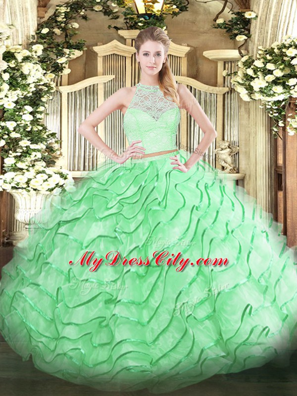 Fabulous Tulle Sleeveless Quinceanera Dresses Brush Train and Lace and Ruffles