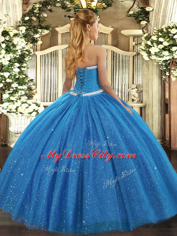 Wonderful Teal Ball Gowns Tulle Sweetheart Sleeveless Appliques Floor Length Lace Up Quinceanera Dress