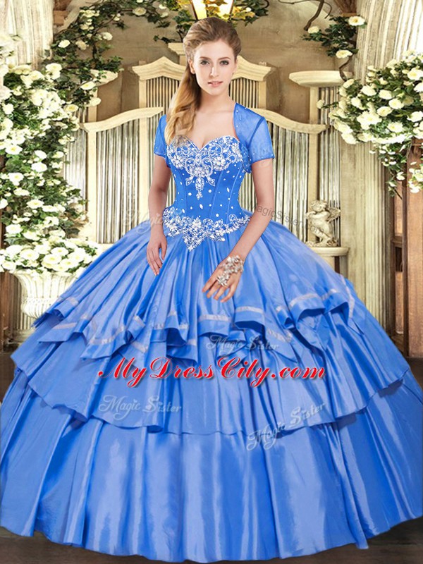 Chic Baby Blue Sweetheart Lace Up Beading and Ruffled Layers Sweet 16 Quinceanera Dress Sleeveless