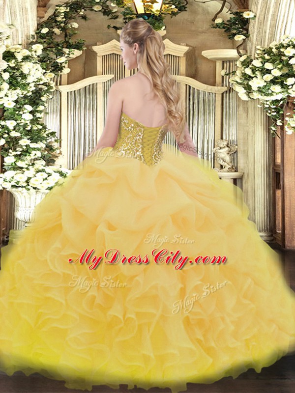 Glittering Yellow Green Sleeveless Ruffles Floor Length Quinceanera Dress