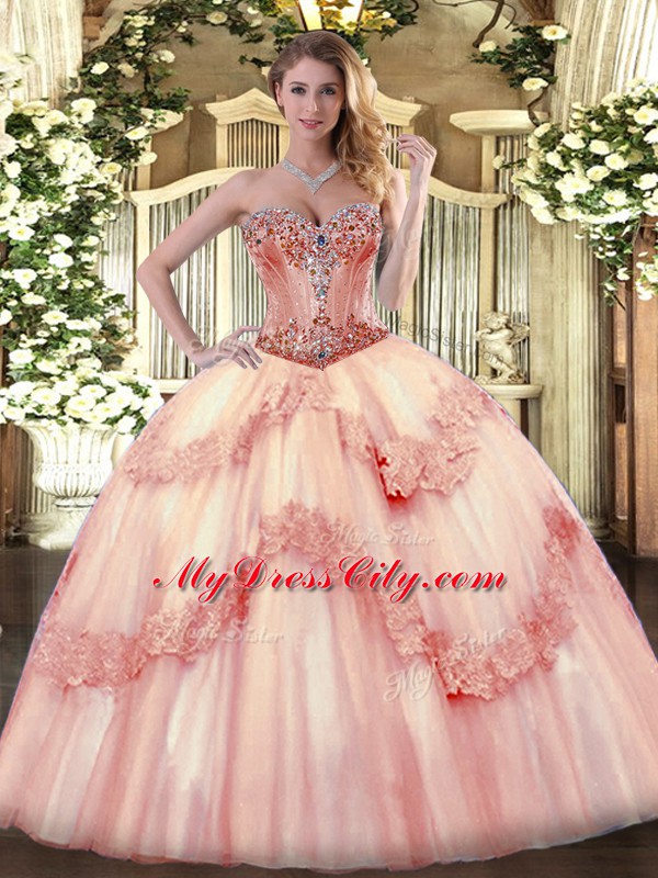 Baby Pink Quinceanera Gowns Sweetheart Sleeveless Lace Up