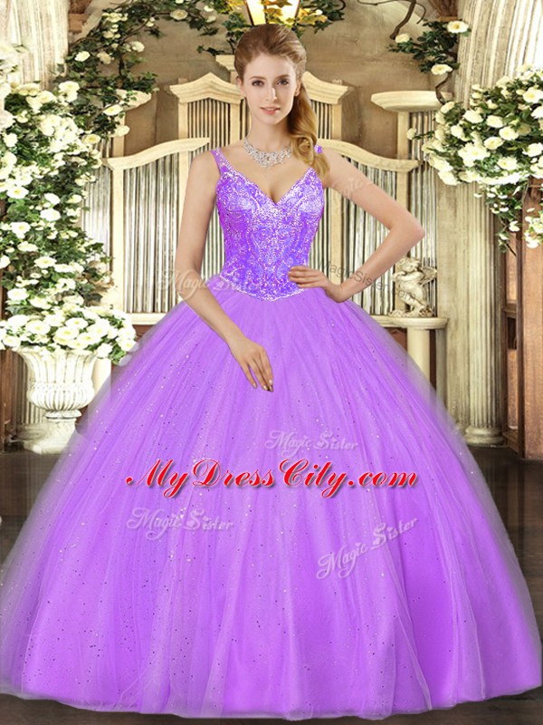 Chic Sleeveless Lace Up Floor Length Beading Sweet 16 Dress