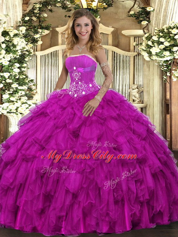 Sleeveless Beading and Ruffles Lace Up 15th Birthday Dress