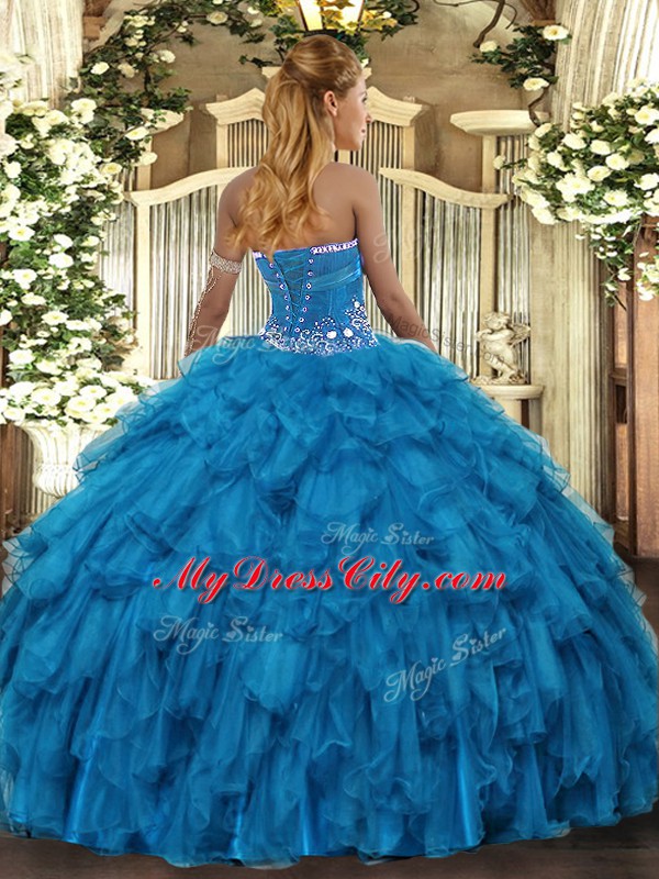 Sleeveless Beading and Ruffles Lace Up 15th Birthday Dress