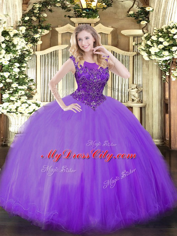 Tulle Sleeveless Floor Length Quince Ball Gowns and Beading