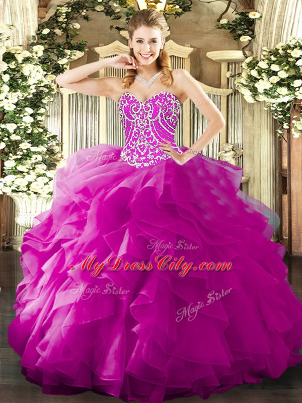 Ideal Organza Sleeveless Floor Length Quinceanera Gowns and Beading and Ruffles