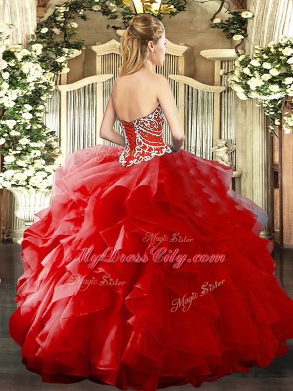 Ideal Organza Sleeveless Floor Length Quinceanera Gowns and Beading and Ruffles