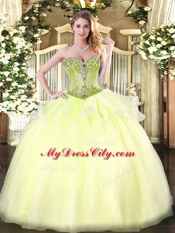 Eye-catching Ball Gowns Ball Gown Prom Dress Light Yellow Sweetheart Organza Sleeveless Floor Length Lace Up