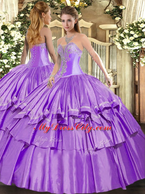 Trendy Lavender Sweetheart Lace Up Beading and Ruffled Layers Quinceanera Gowns Sleeveless