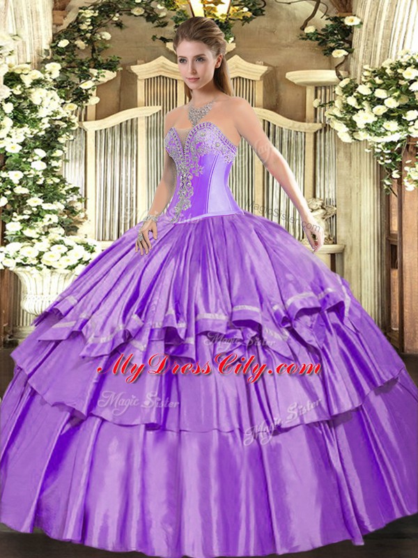 Trendy Lavender Sweetheart Lace Up Beading and Ruffled Layers Quinceanera Gowns Sleeveless