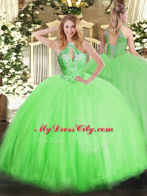 15 Quinceanera Dress Military Ball and Sweet 16 and Quinceanera with Beading Halter Top Sleeveless Lace Up