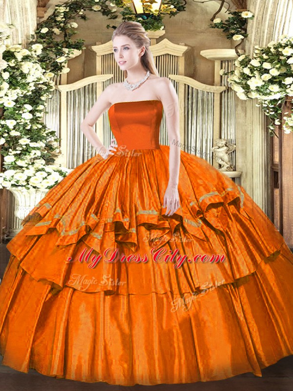 Strapless Sleeveless Organza Quinceanera Dresses Ruffled Layers Zipper