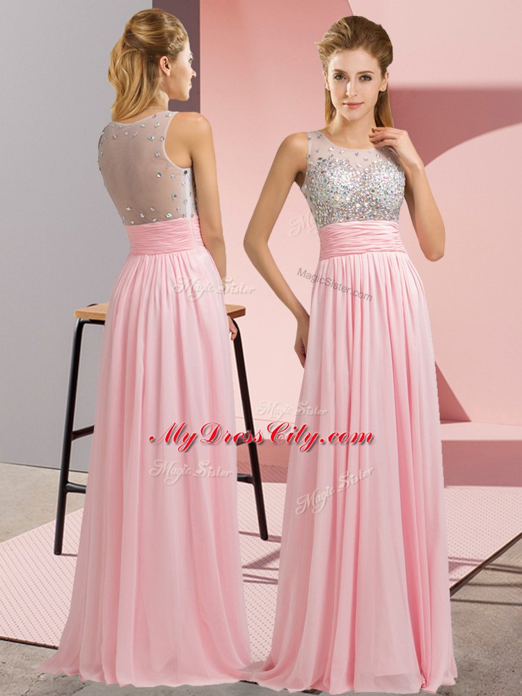 Baby Pink Scoop Neckline Beading Prom Dresses Sleeveless Side Zipper