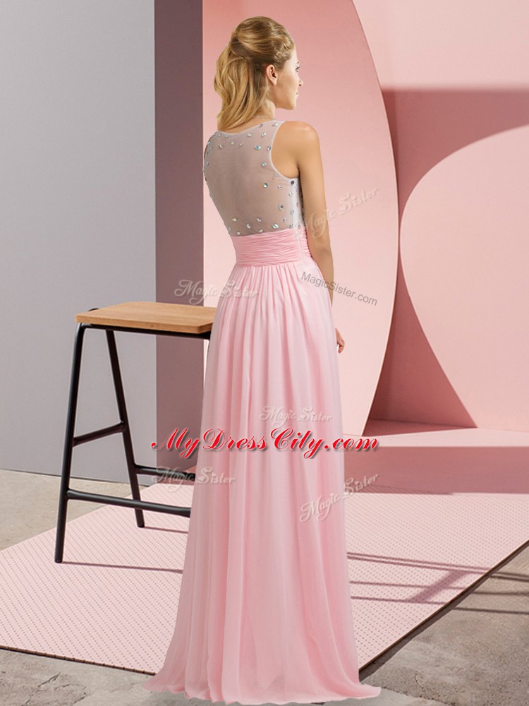 Baby Pink Scoop Neckline Beading Prom Dresses Sleeveless Side Zipper