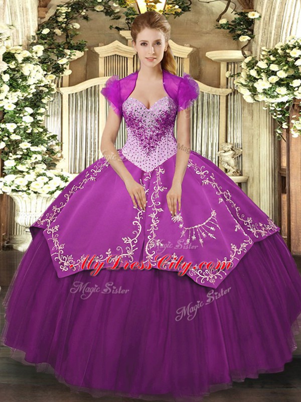 High Quality Floor Length Ball Gowns Sleeveless Purple Quince Ball Gowns Lace Up