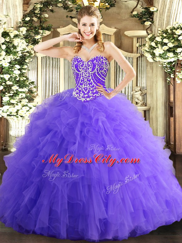 Sweetheart Sleeveless Lace Up Ball Gown Prom Dress Lavender Tulle