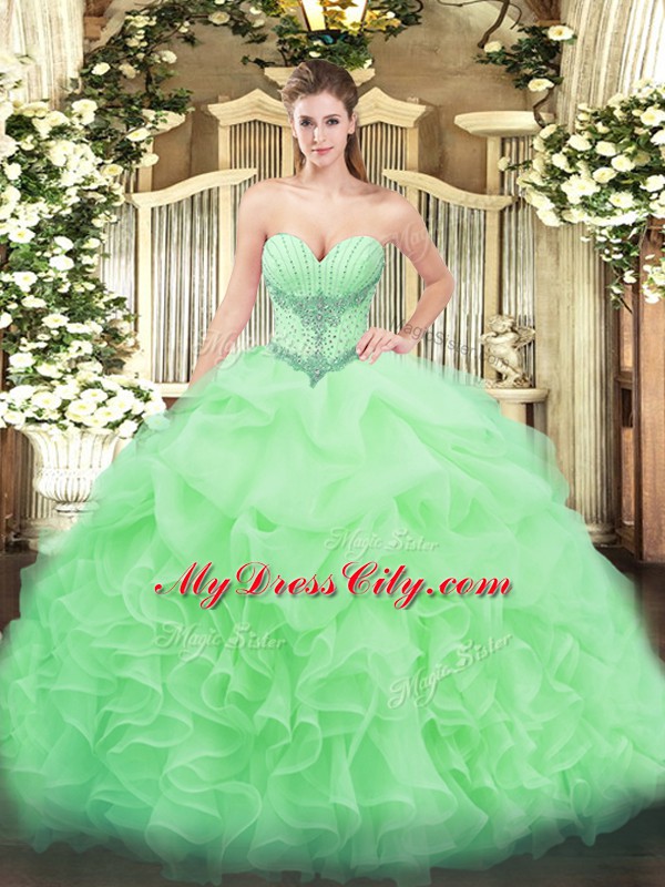 Designer Ball Gowns Organza Sweetheart Sleeveless Beading and Ruffles and Pick Ups Floor Length Lace Up Ball Gown Prom Dress