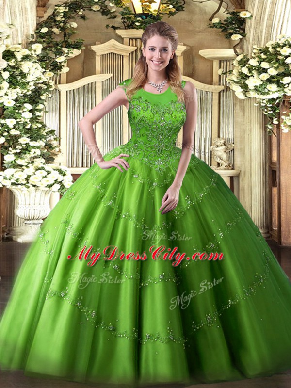 Shining Zipper 15th Birthday Dress Beading and Appliques Sleeveless Floor Length