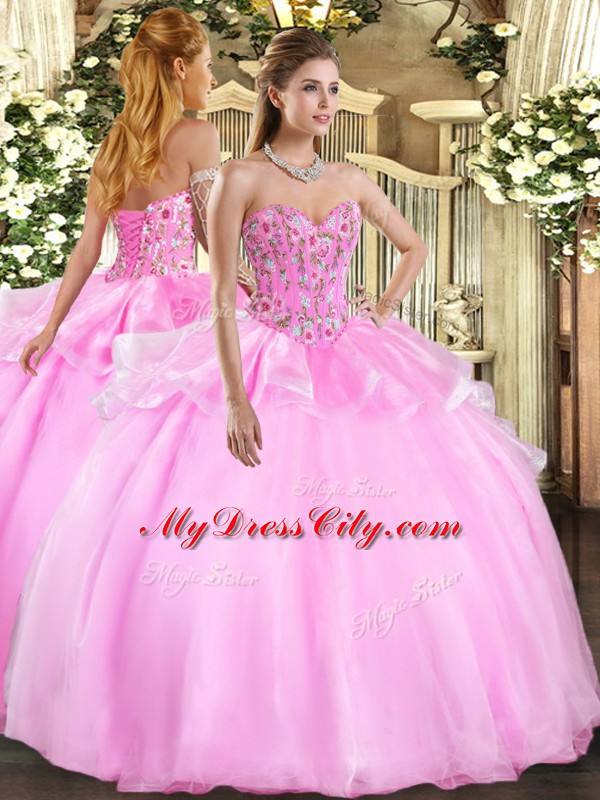 Fancy Sweetheart Sleeveless Organza and Tulle Quinceanera Gowns Embroidery Lace Up