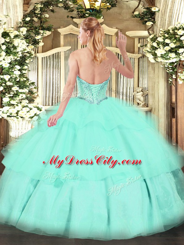 Custom Fit Yellow Green Sweetheart Neckline Beading and Ruffled Layers Quinceanera Gown Sleeveless Lace Up