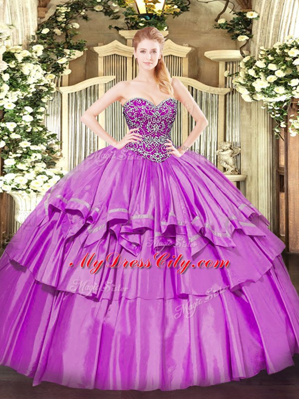 Ball Gowns 15th Birthday Dress Lilac Sweetheart Organza and Taffeta Sleeveless Floor Length Lace Up