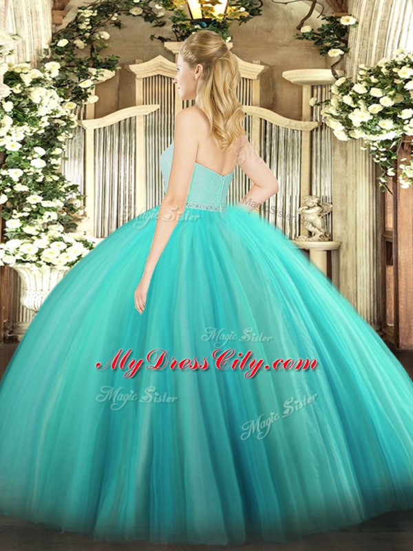 Superior Turquoise Sweetheart Zipper Beading and Lace Quinceanera Dress Sleeveless