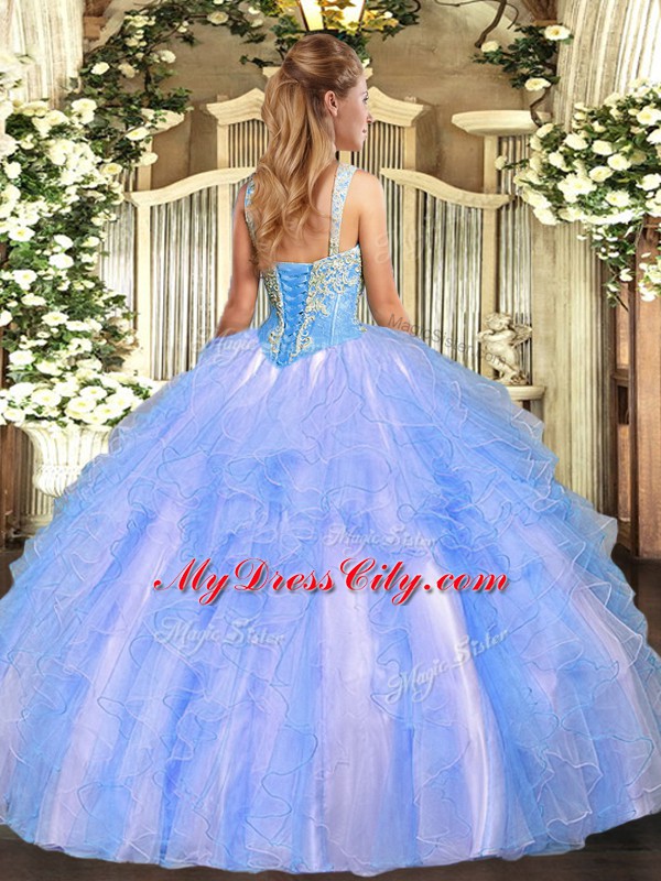 Lavender Tulle Lace Up Sweet 16 Quinceanera Dress Sleeveless Floor Length Beading and Ruffles