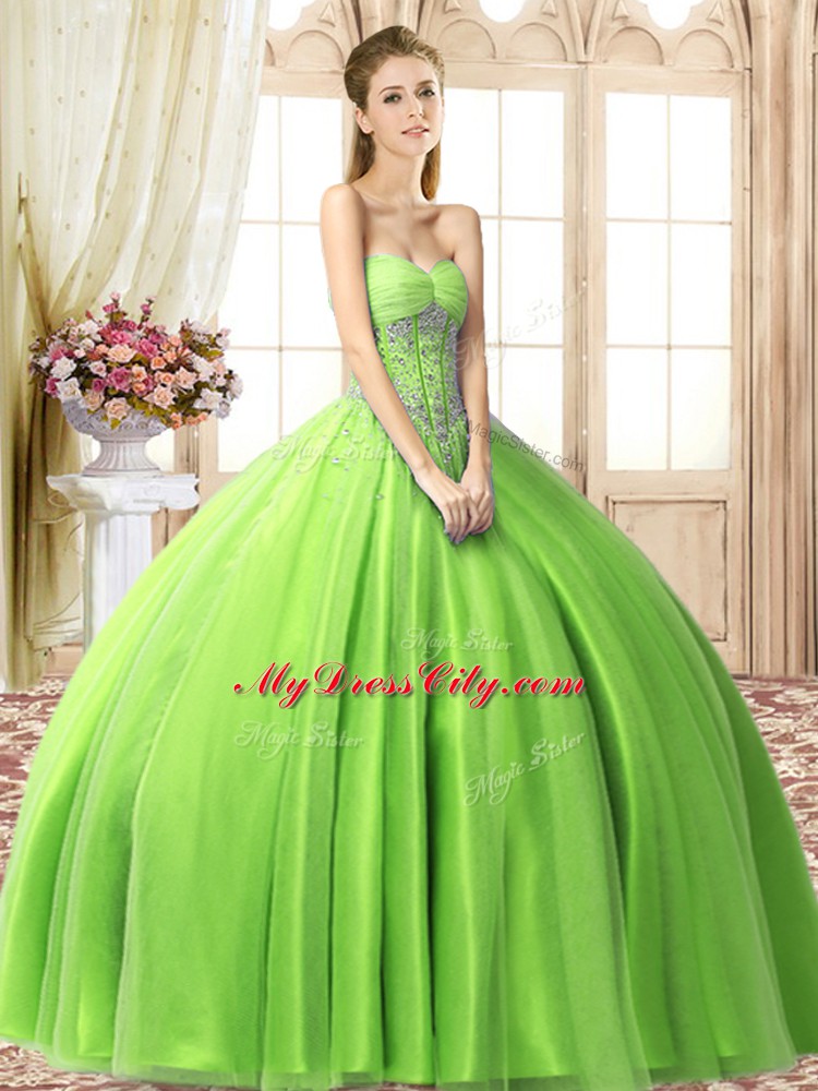 Cheap Sweetheart Neckline Beading Quince Ball Gowns Sleeveless Lace Up