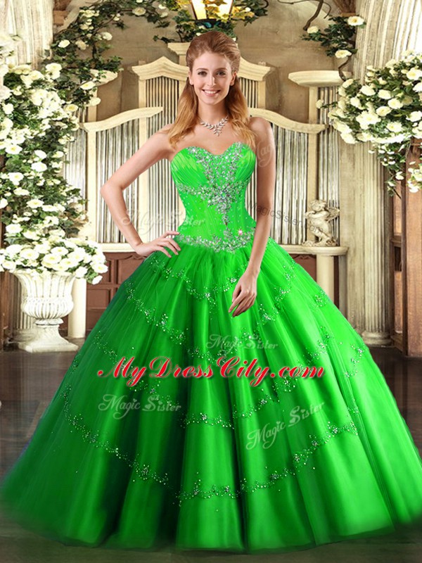 Sleeveless Beading Floor Length Quinceanera Dresses