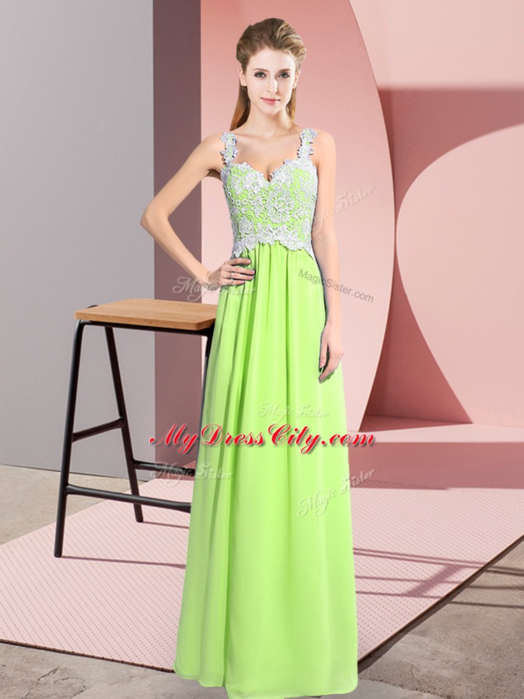 Suitable V-neck Sleeveless Chiffon Prom Dresses Lace Zipper