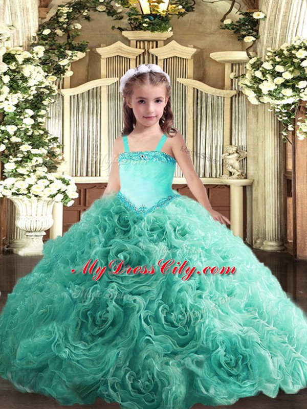 Nice Floor Length Ball Gowns Sleeveless Turquoise Little Girls Pageant Dress Wholesale Lace Up