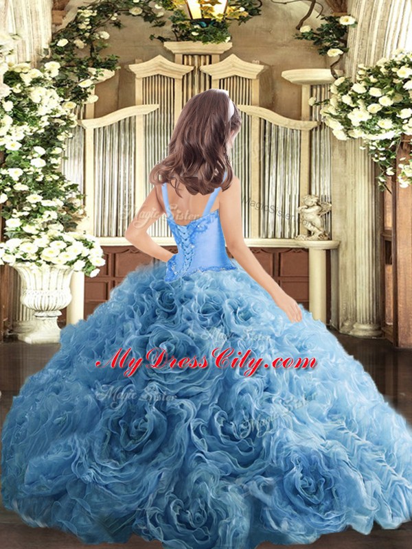 Nice Floor Length Ball Gowns Sleeveless Turquoise Little Girls Pageant Dress Wholesale Lace Up