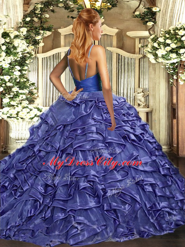 Lilac Sleeveless Sweep Train Ruffles With Train 15 Quinceanera Dress