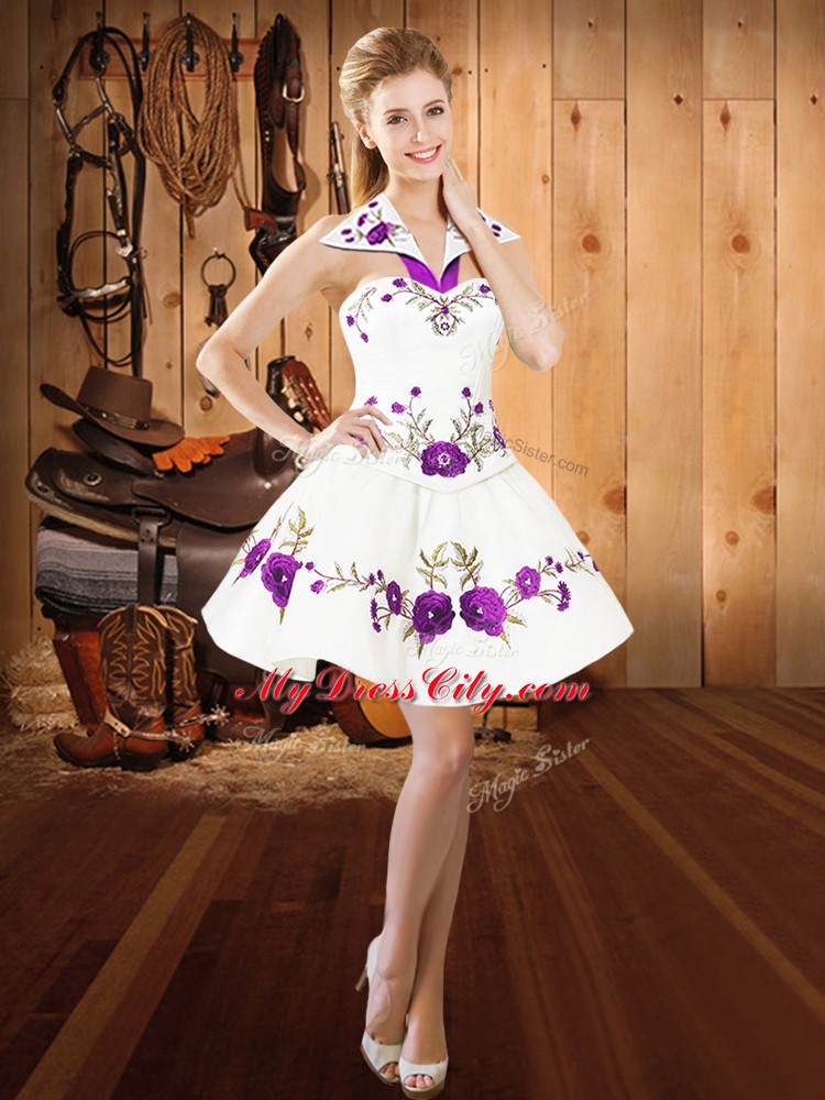 New Arrival Floor Length Lilac 15th Birthday Dress Fabric With Rolling Flowers Sleeveless Embroidery