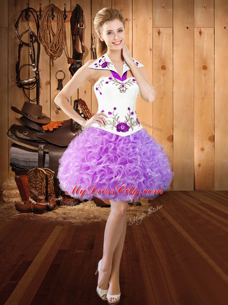 New Arrival Floor Length Lilac 15th Birthday Dress Fabric With Rolling Flowers Sleeveless Embroidery